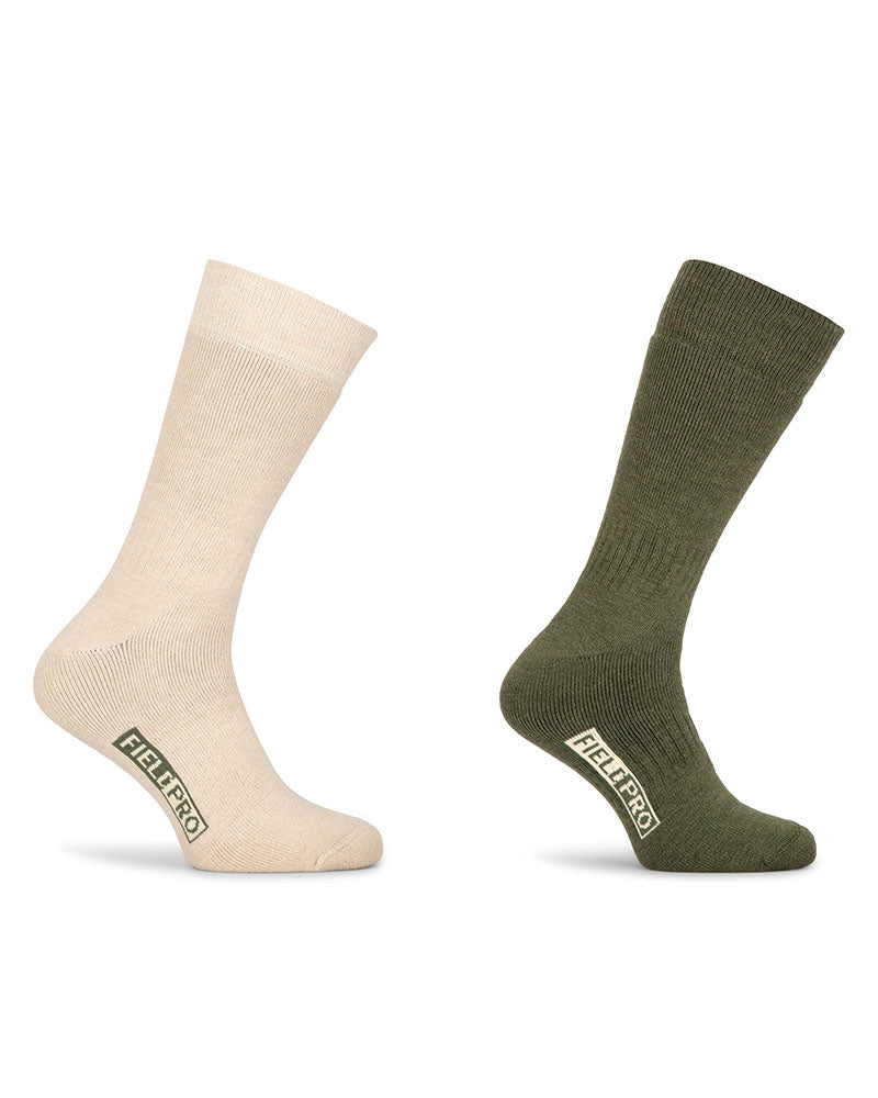 Hoggs Of Fife Field Pro Thermal Sock (2ppk) Olive/Oatmeal
