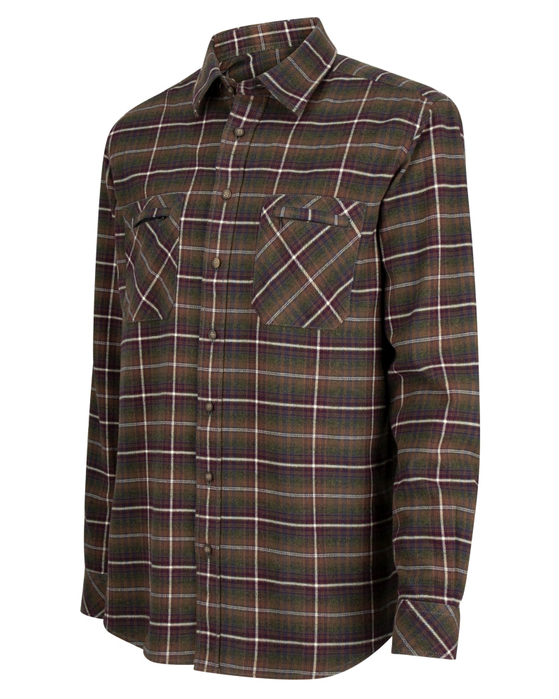 Hoggs Of Fife Countrysport Luxury Hunting Shirt Countysport - Olive/Wine