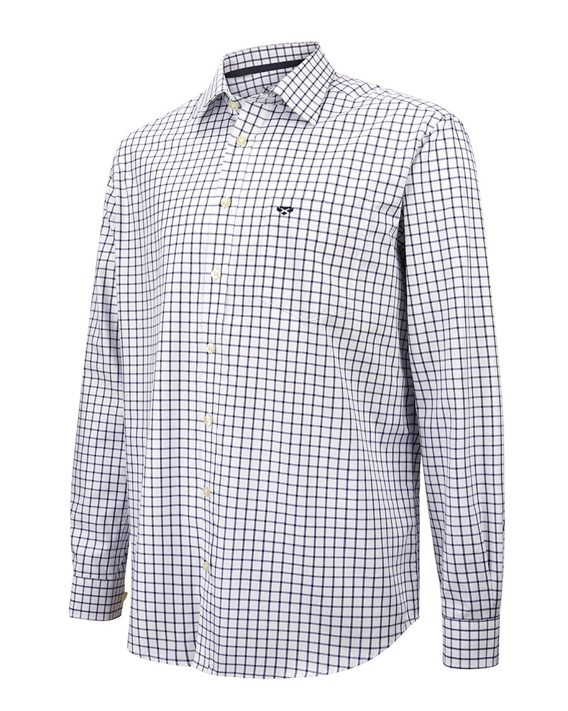 Hoggs Of Fife Turnberry Twill Cotton Shirt White/Navy Check