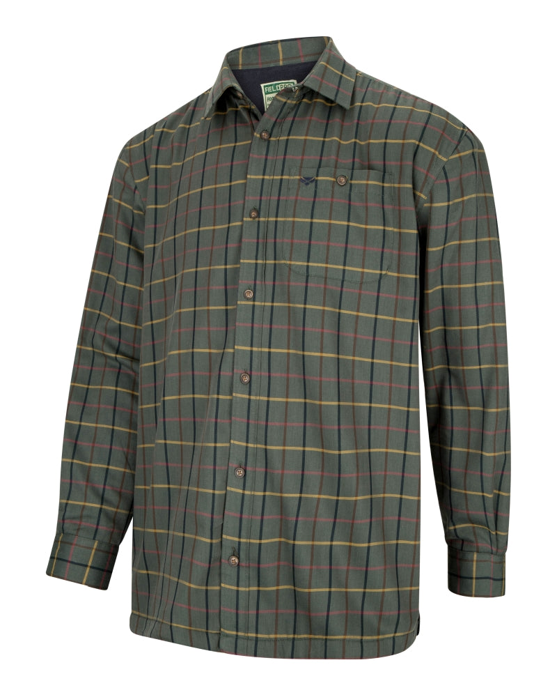Hoggs Of Fife Fleece Lined Shirts Birch - Olive/Tan Tattersall