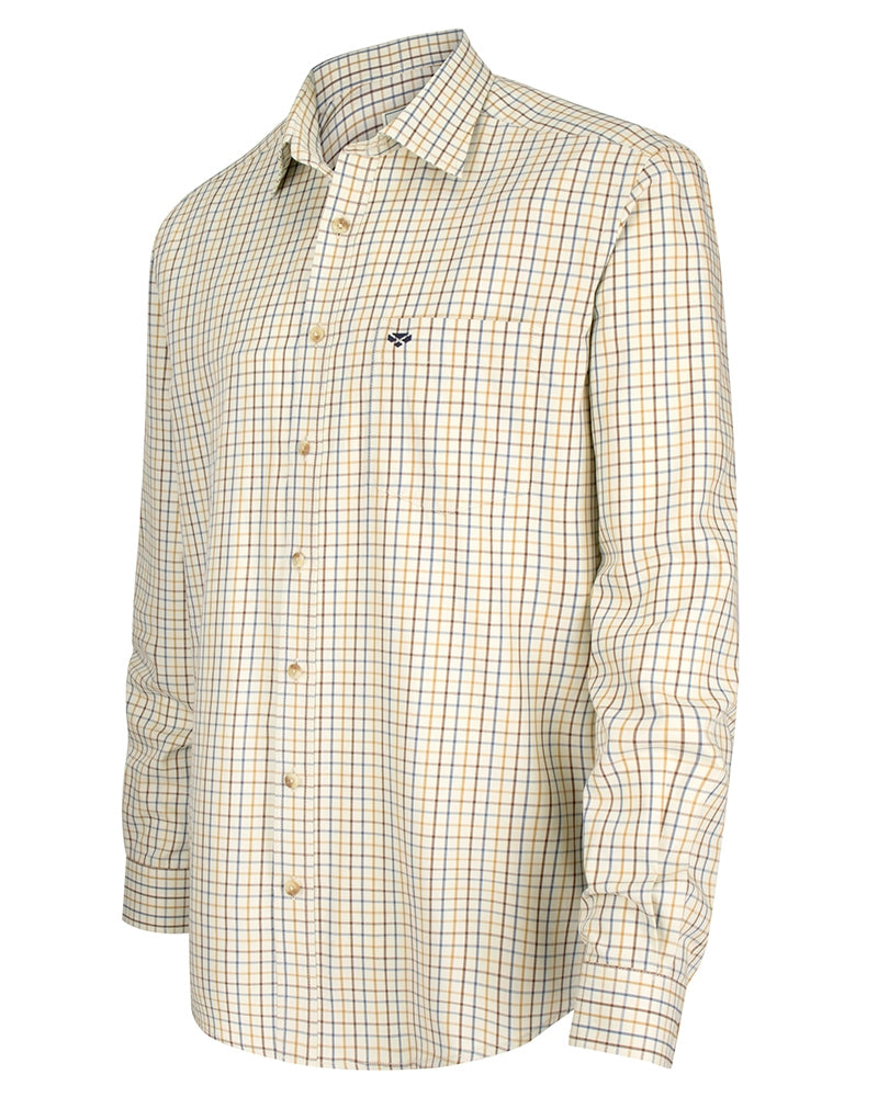 Hoggs Of Fife Inverness Cotton Tattersall Shirt Brown Gold Navy