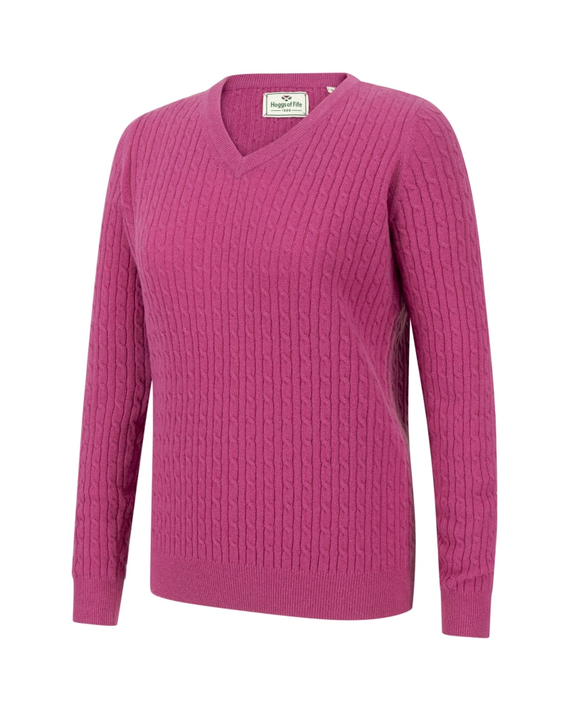 Hoggs Of Fife Lauder Ladies Cable Pullover Cerise