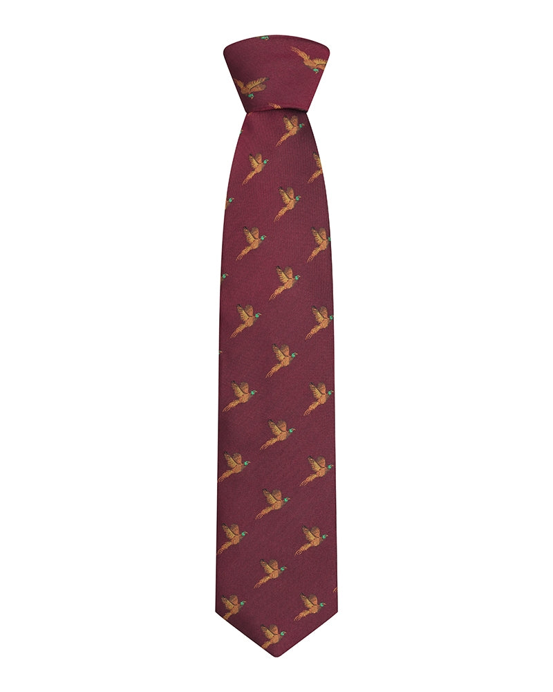 Hoggs Of Fife 100% Silk Woven Tie Pheasants Boxed Wine