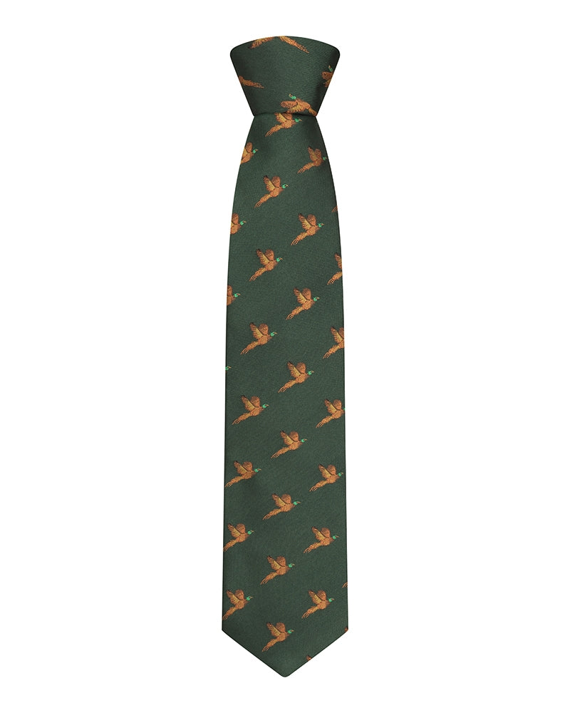 Hoggs Of Fife 100% Silk Woven Tie Pheasants Boxed Green