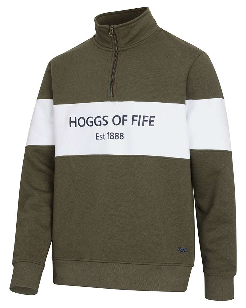 Hoggs Of Fife Dumfries 1888 Gents 1/4 Zip Sweatshirt Lovat/White