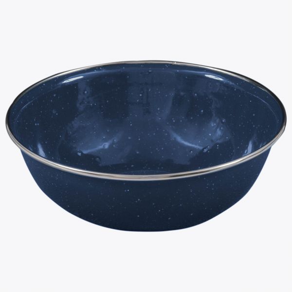 enamel bowl with steel rim. blue