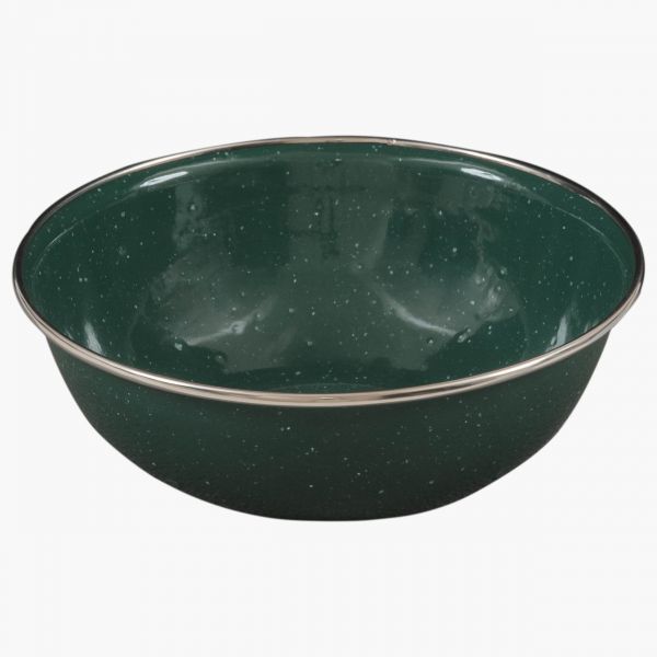 enamel bowl with steel rim. olive green