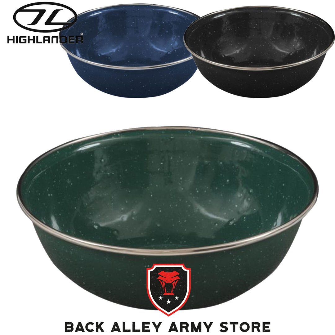 3 enamel bowls with steel rim. olive green black blue