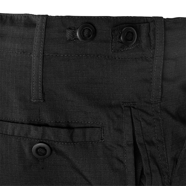 milcom mod police trouser. black. large belt loop with button side adjusters