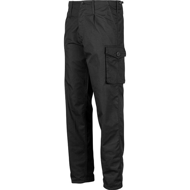 milcom mod police trouser. black. large cargo pocket with large round button and belt loops. zip fly