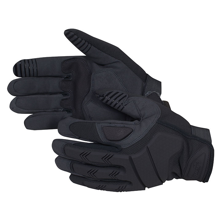 viper tactical recon glove. black. top of glove rubber knuckles, wrist strap suede palm