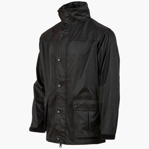 navy blue jacket ab-tex gore-tex. front studs and high collar. 2 side pockets and down in collar
