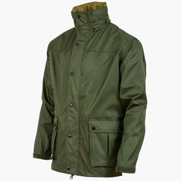 olive ab-tex gore-tex. front studs and high collar. 2 side pockets and hood up